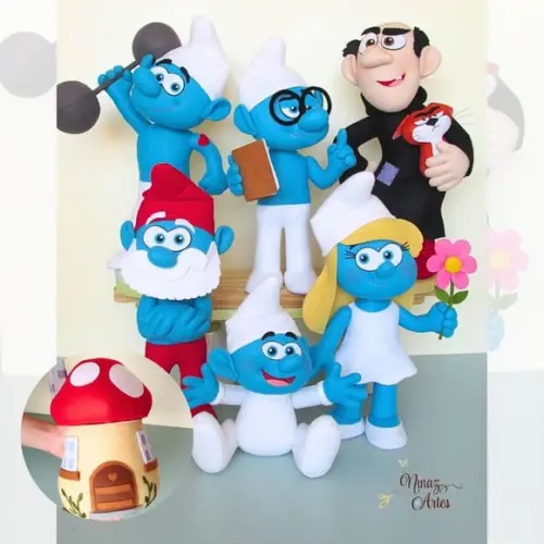 Kit com 7 Personagens decorativos -Tema Os Smurfs