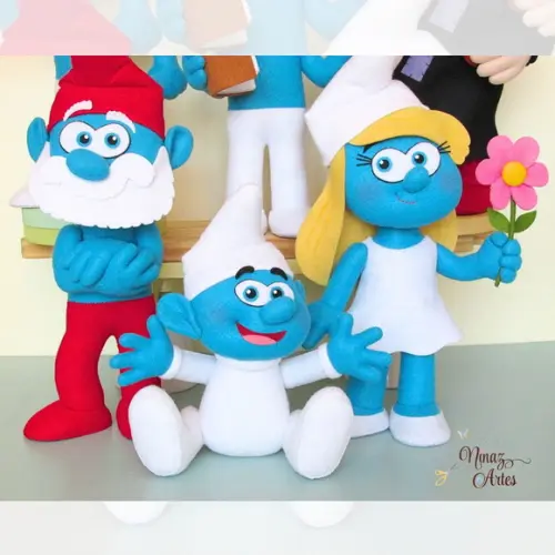 Kit com 7 Personagens decorativos -Tema Os Smurfs