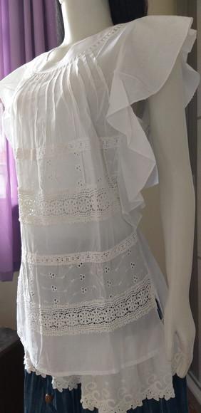 bata algodão branca laise lese manga babado
