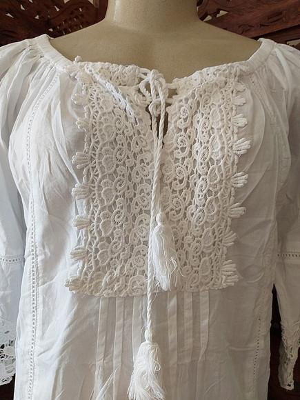 Bata Branca Tecido Algodão Renda Guipir Manga 3/4