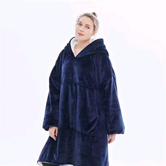 Casaco Cobertor de Vestir Capuz Bolsos Oversized