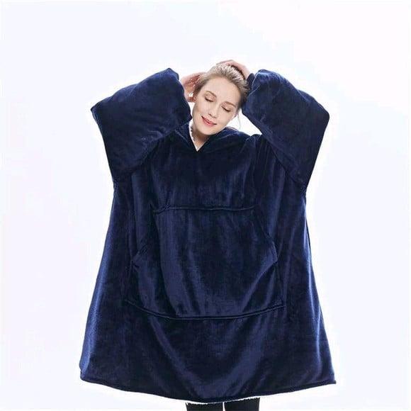 Casaco Cobertor de Vestir Capuz Bolsos Oversized