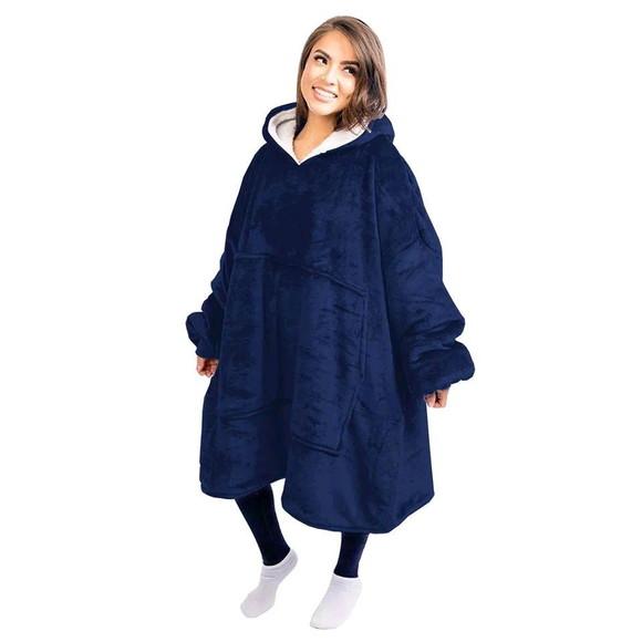 Casaco Cobertor de Vestir Capuz Bolsos Oversized