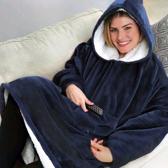 Casaco Veludo com Sherpa Capuz Bolsos Oversized