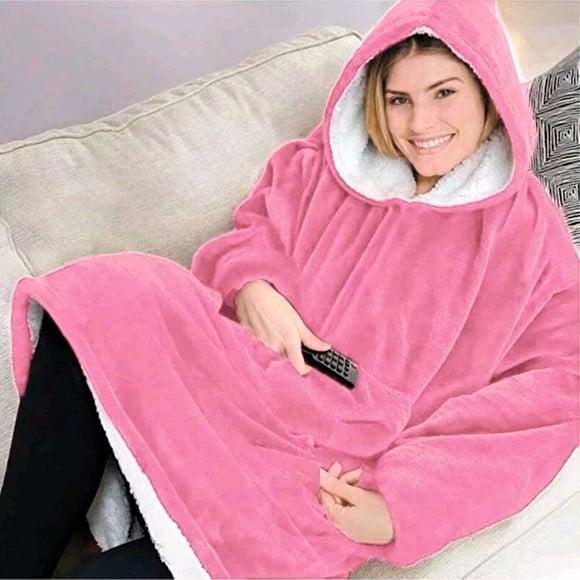 Casaco Veludo com Sherpa Capuz Bolsos Oversized