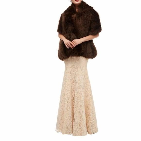 Estola de pelo Alto Marrom para Festa Casamento Luxuosa