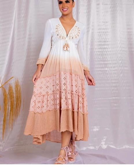 Vestido Algodão Bordado Boyo Chic Manga Flaire