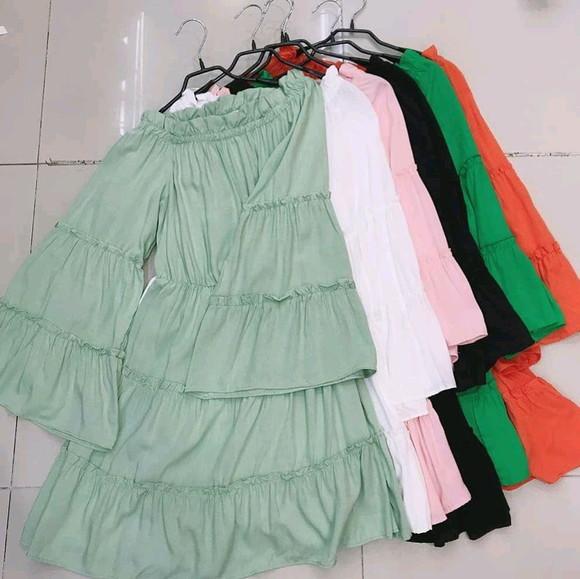 Vestido babados manga fraire branco