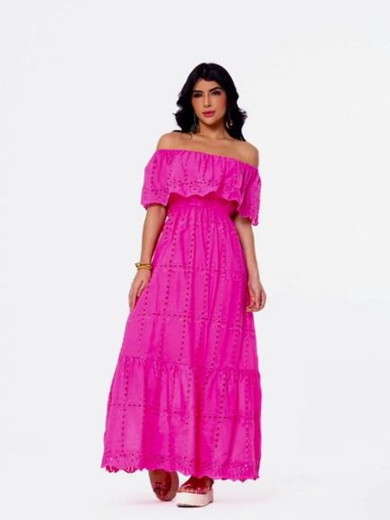 Vestido Bordado Laise Manga Ciganinha