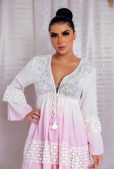 Vestido Bordado Manga Longa Artesanal Promoção