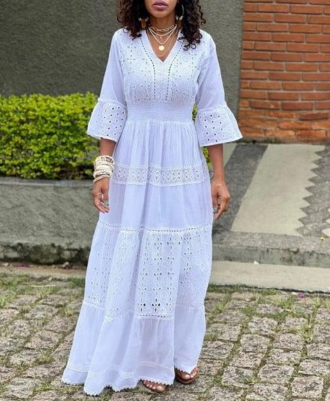 Vestido Branco Algodão Laise Civil Noiva Festa Plussize