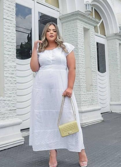 Vestido Branco Algodão Laise Noiva Civil Batizado Plus Size