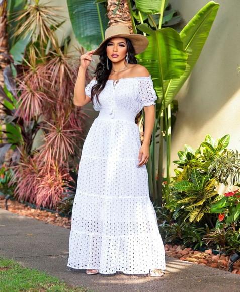 Vestido Branco Algodão Laise Noiva Civil Batizado Festa