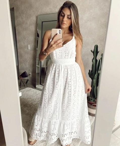 Vestido Branco Algodão Laise Festa Civil Batizado Plussize