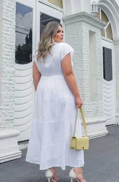 Vestido Branco Algodão Laise Noiva Civil Batizado Plus Size