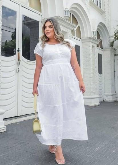 Vestido Branco Algodão Laise Noiva Civil Batizado Plus Size