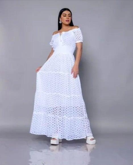 Vestido Branco Bordado Lese Casamento Civil Noivado Festa