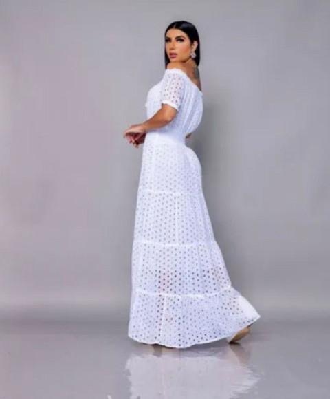 Vestido Branco Bordado Lese Casamento Civil Noivado Festa