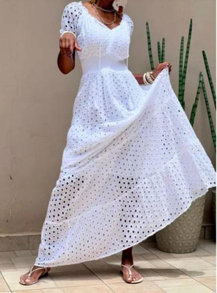 Vestido Branco Bordado Lese Casamento Civil Noivado Festa