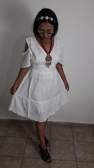 Vestido Branco Laise Lese Manga Curta Proimoção