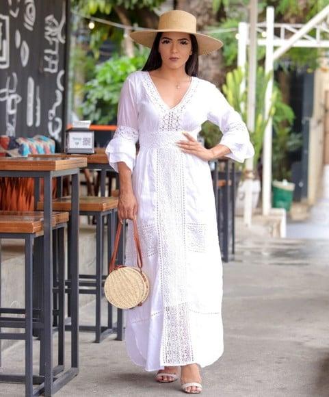 Vestido Branco Laise Renda Guipir Manga 3/4