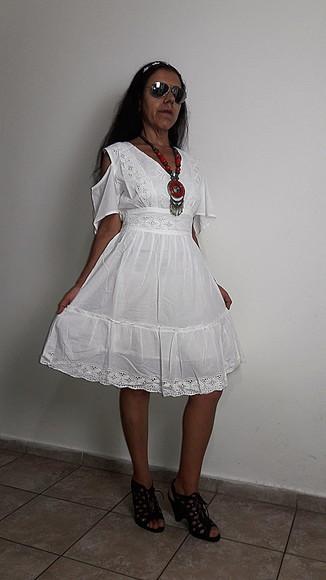 Vestido Branco Laise Lese Manga Curta Proimoção