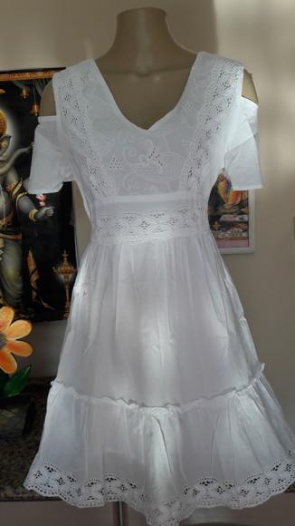 Vestido Branco Laise Lese Manga Curta Proimoção