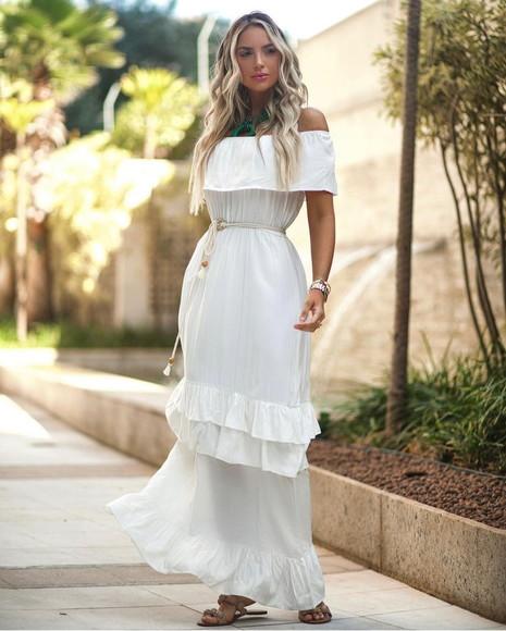 vestido Branco longo ciganinha festa civil