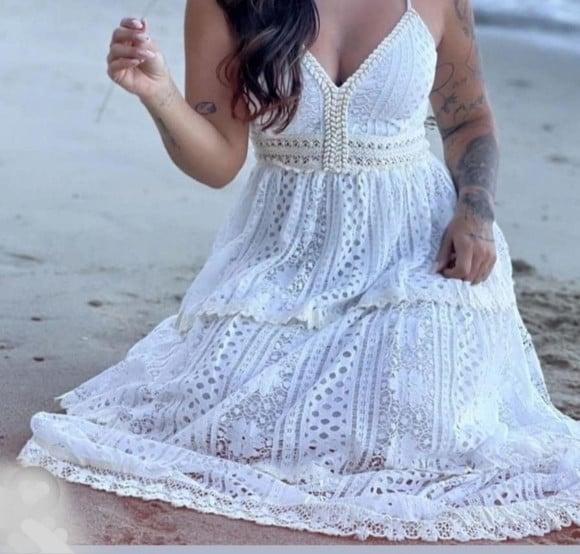 Vestido Branco Off Renda Guipir Casamento Civil Preweding
