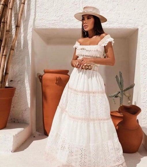 Vestido Branco Off White Renda Guipir Casamento Civil