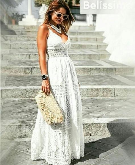 Vestido Branco Renda Grupir Longo Pre Wedding Casamento Civi