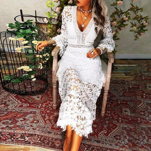 Vestido Branco Renda Guipir Civil Pre Wedding Noivado