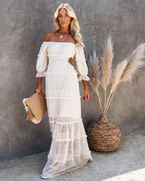 vestido branco renda manga ciganinha