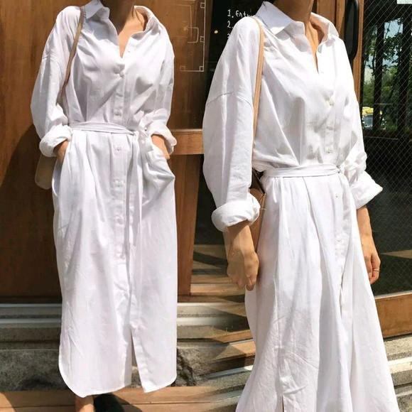 vestido chemise botões bolsos faixa fenda artesanal