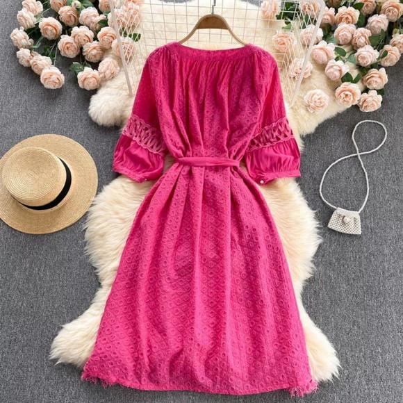 Vestido Chemise Laise Renda Guipir Faixa Artesanal