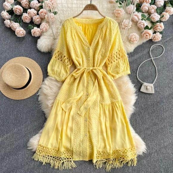 Vestido Chemise Laise Renda Guipir Faixa Artesanal