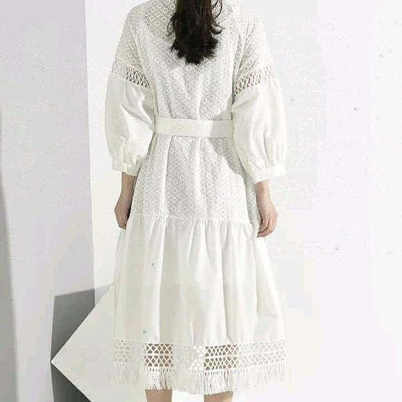 Vestido Chemise Laise Renda Guipir Faixa Artesanal