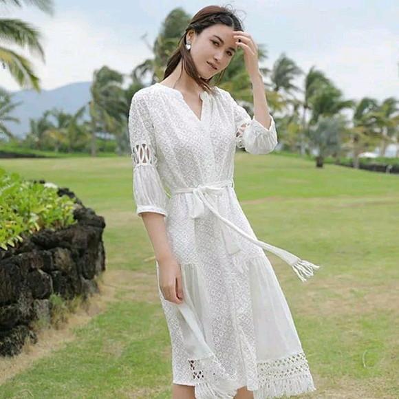 Vestido Chemise Laise Renda Guipir Faixa Artesanal