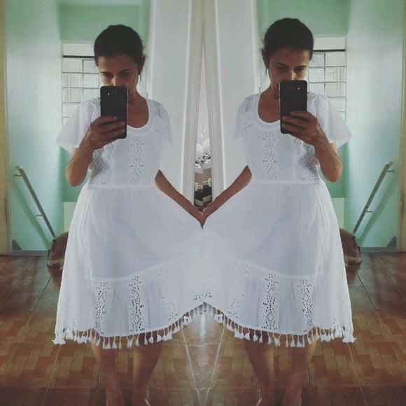 Vestido laise lese branco barra pompom