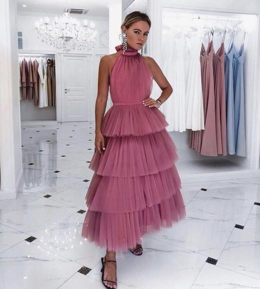 Vestido de Seda Tule Babado Sob Medidas Civil Festa Madrinh