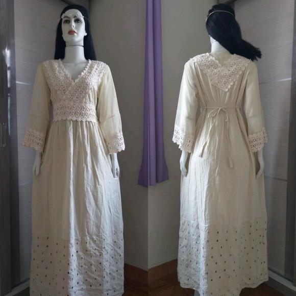 vestido longo algodão bordado laise renda guipir
