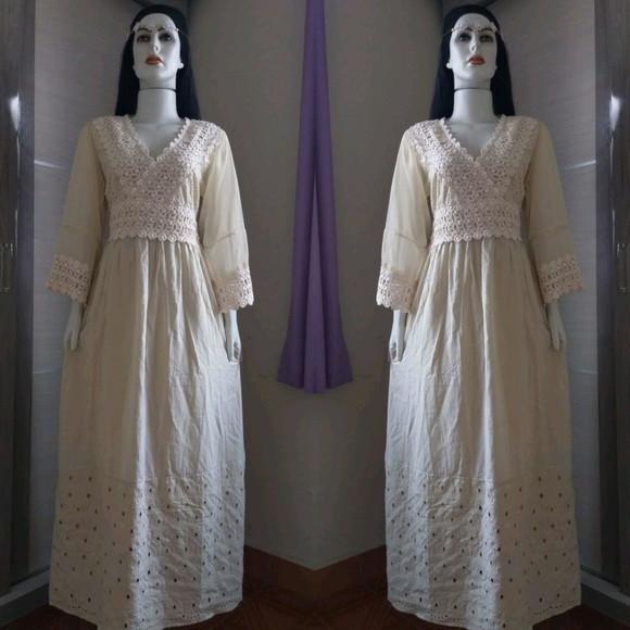vestido longo algodão bordado laise renda guipir