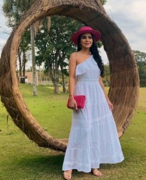 Vestido Longo Algodão Branco Lese Civil Noiva Batizado Festa