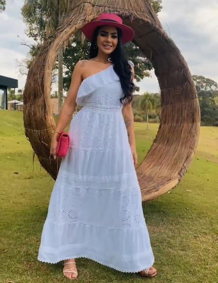 Vestido Longo Algodão Branco Lese Civil Noiva Batizado Festa
