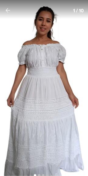 Vestido Longo Algodão Lese Renda Botões Batizado Civil Festa