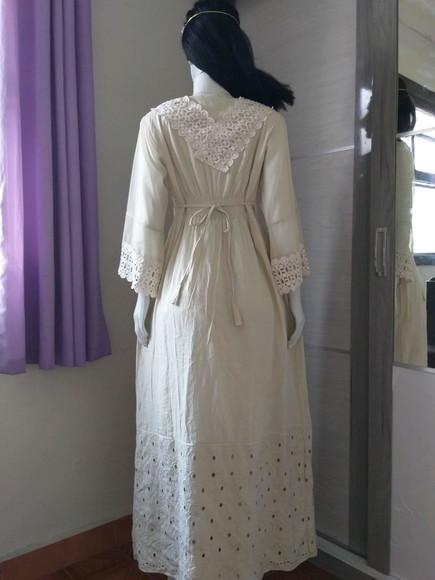 vestido longo algodão bordado laise renda guipir