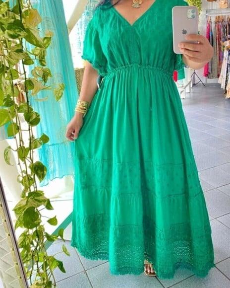 Vestido Longo Algodão Laise Renda Grupir Plussize