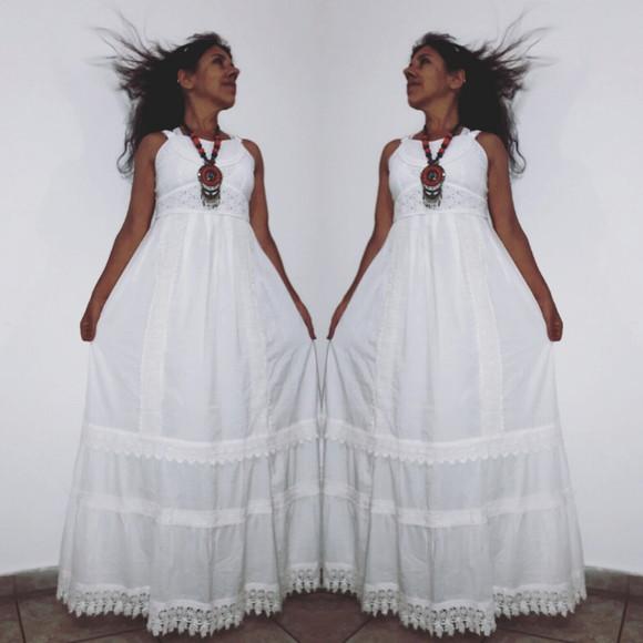 Vestido Longo Algodão Lese Renda Guipir Civil Noivado Festa