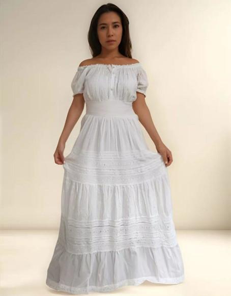 Vestido Longo Algodão Lese Renda Botões Batizado Civil Festa