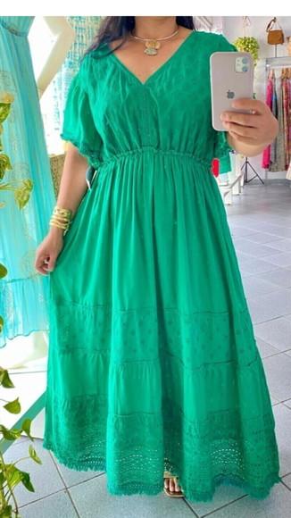 Vestido Longo Algodão Laise Renda Grupir Plussize